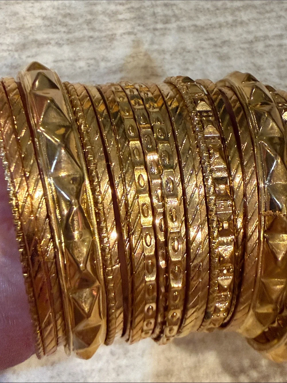 Gold Tone Textured Bangle Bracelet Set - Women Jewelry